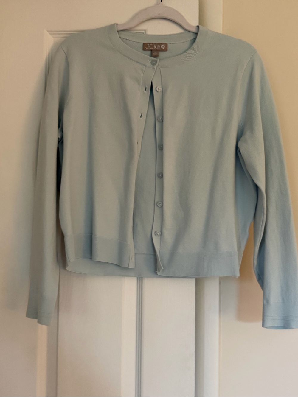 J. Crew Pale Blue Classic Crewneck Button Cardigan